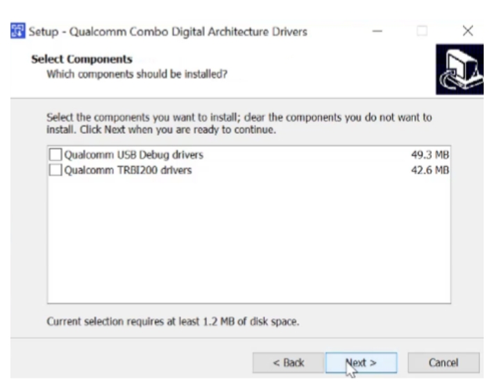 ADK installer component list, all items checked