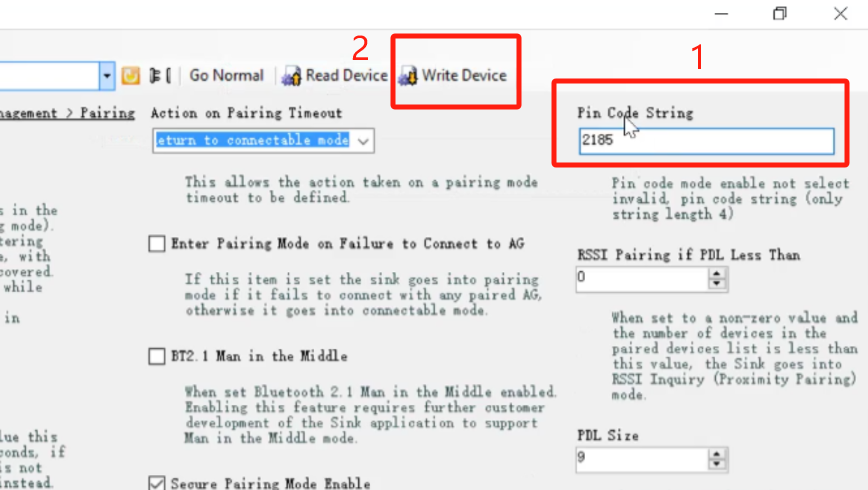 enter the 4-digit code and click Write Device