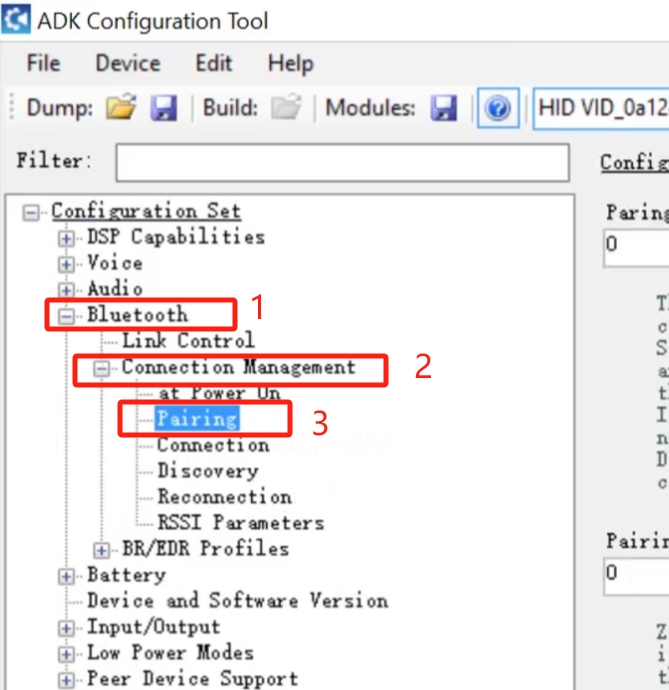 Bluetooth menu with Connection Management and Pairing highlighted