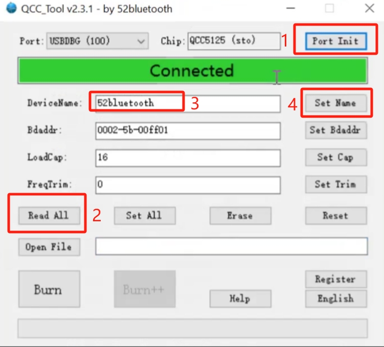 Device name field in the QCC_Tool app