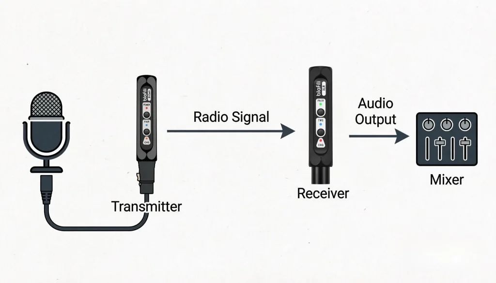 Diagram of a wireless xlr transmitter and receiver signal chain
