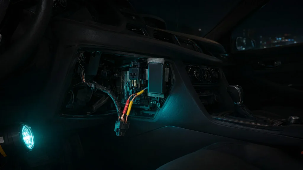 12-volt Bluetooth receiver installation behind a car center console