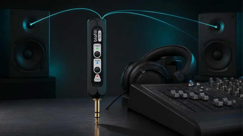 Bluetooth transmitter streaming from a mixer to two studio monitors