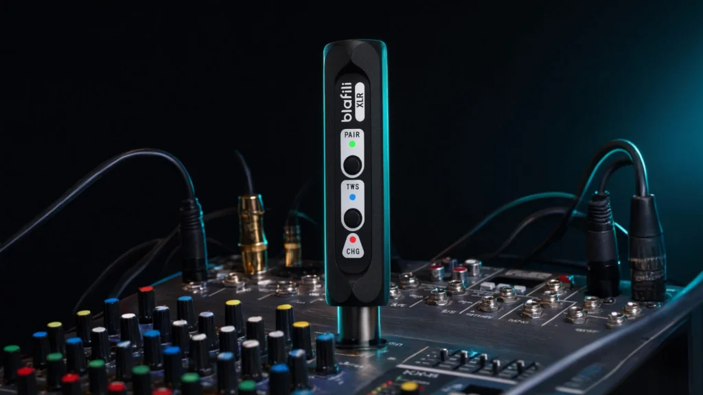 blafili XLR Bluetooth receiver plugged directly into a mixing console